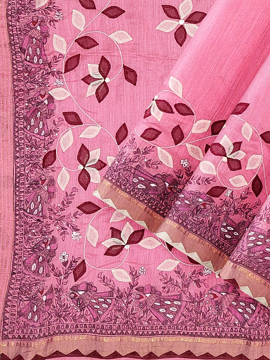 Hand-Painted Madhubani with Applique: A Divine Creation on Tussar Munga Silk